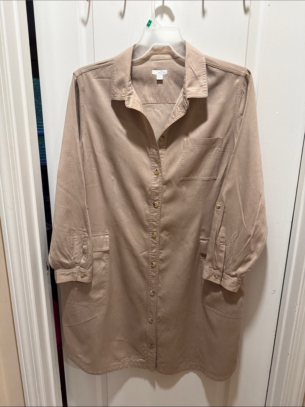 Relaxed Button-Front Shirt Dress in Beige